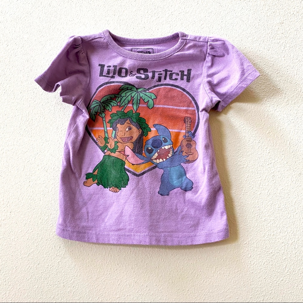 Pre-loved LILO AND STITCH T-shirt with ruched sleeves sz 12-18 mos